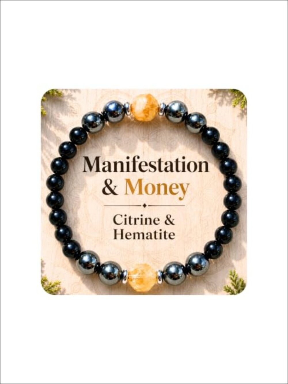 Citrine Hematite Black Obsidian Beaded Stretch Bracelet Healing Crystal
